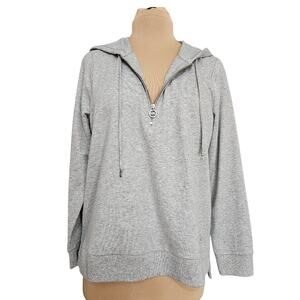 New Michael Kors Gray Hooded Sweatshirt 1/4 Zip Pullover Logo Zipper Pull Large